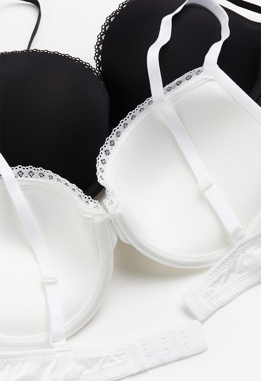 H&M - 2 Pack microfibre push-up bras - black & white 