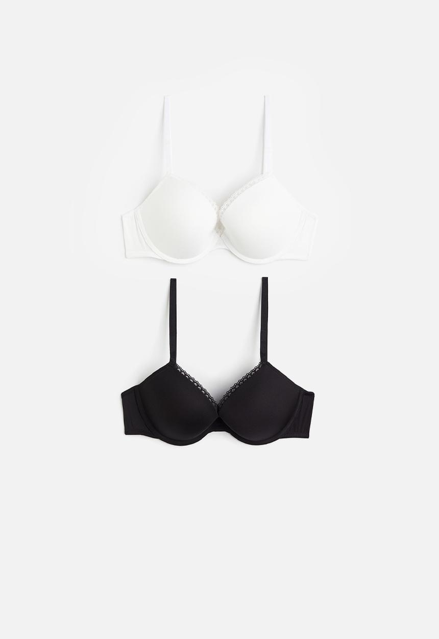 H&M - 2 Pack microfibre push-up bras - black & white 