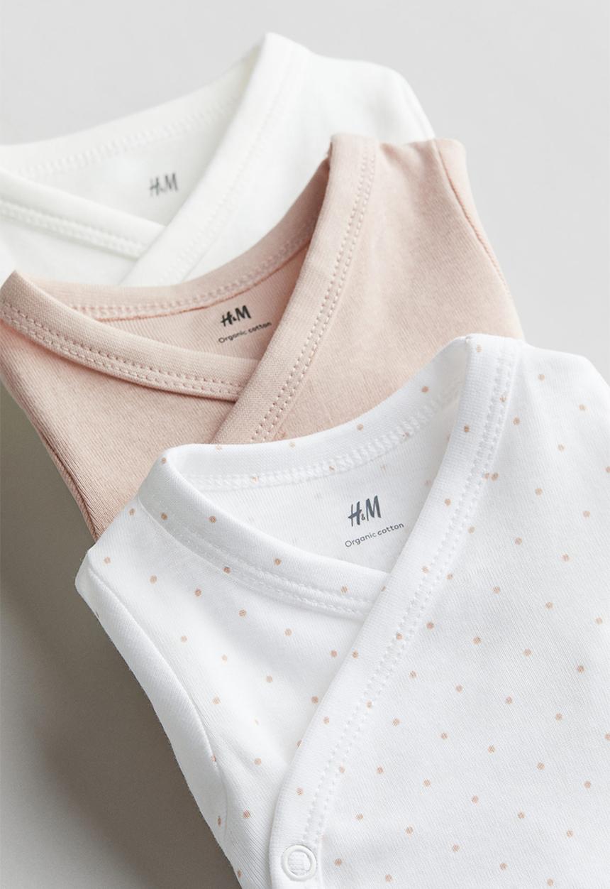 H&M - 3-Pack long-sleeved bodysuits - pink & white