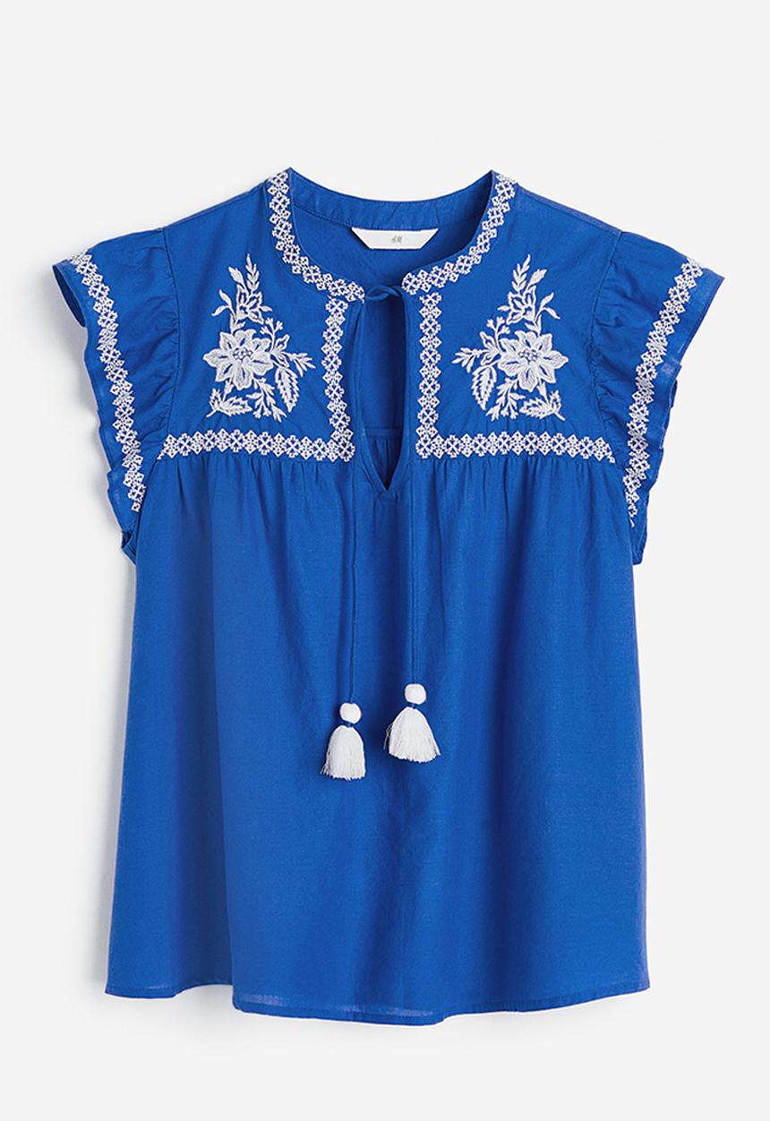 H&M - Embroidered blouse - bright blue 