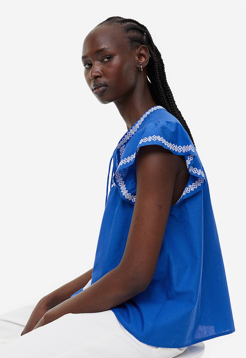 H&M - Embroidered blouse - bright blue 