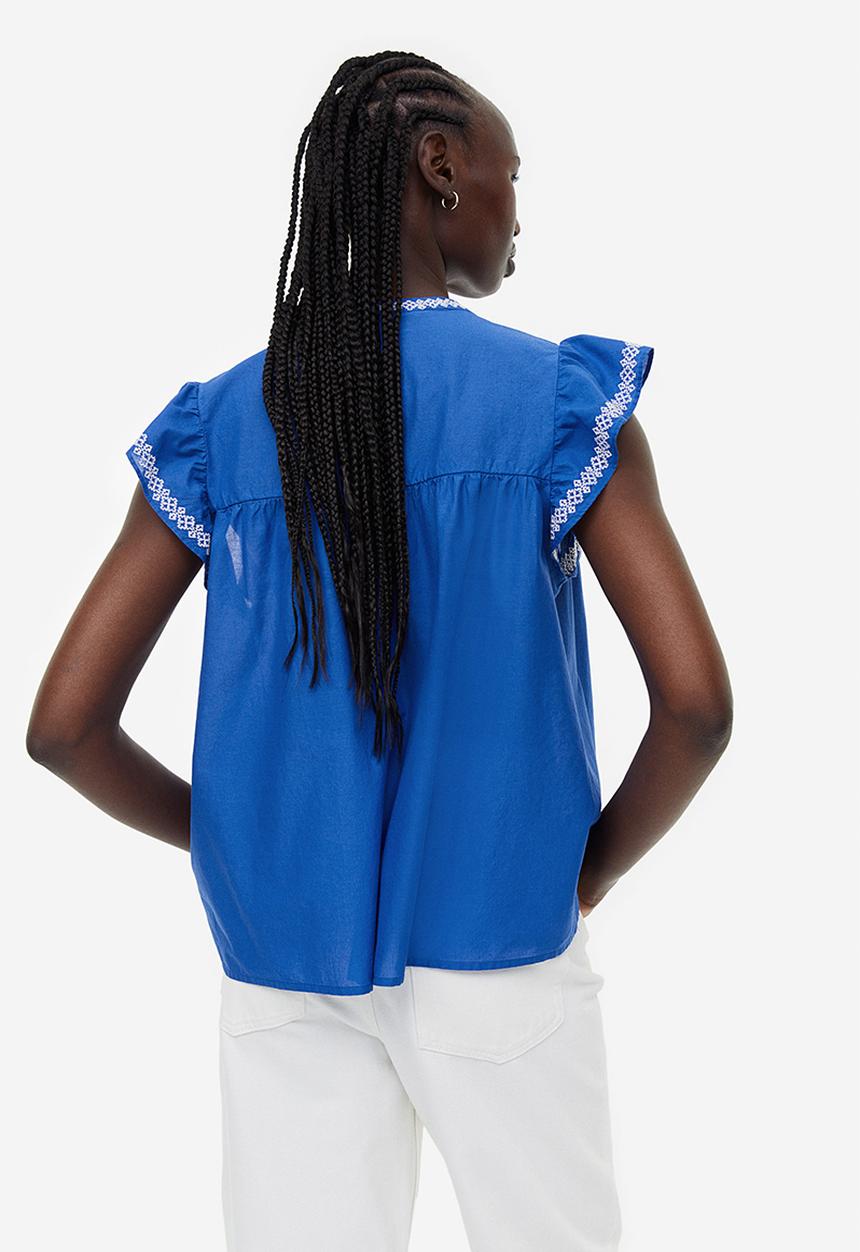H&M - Embroidered blouse - bright blue 