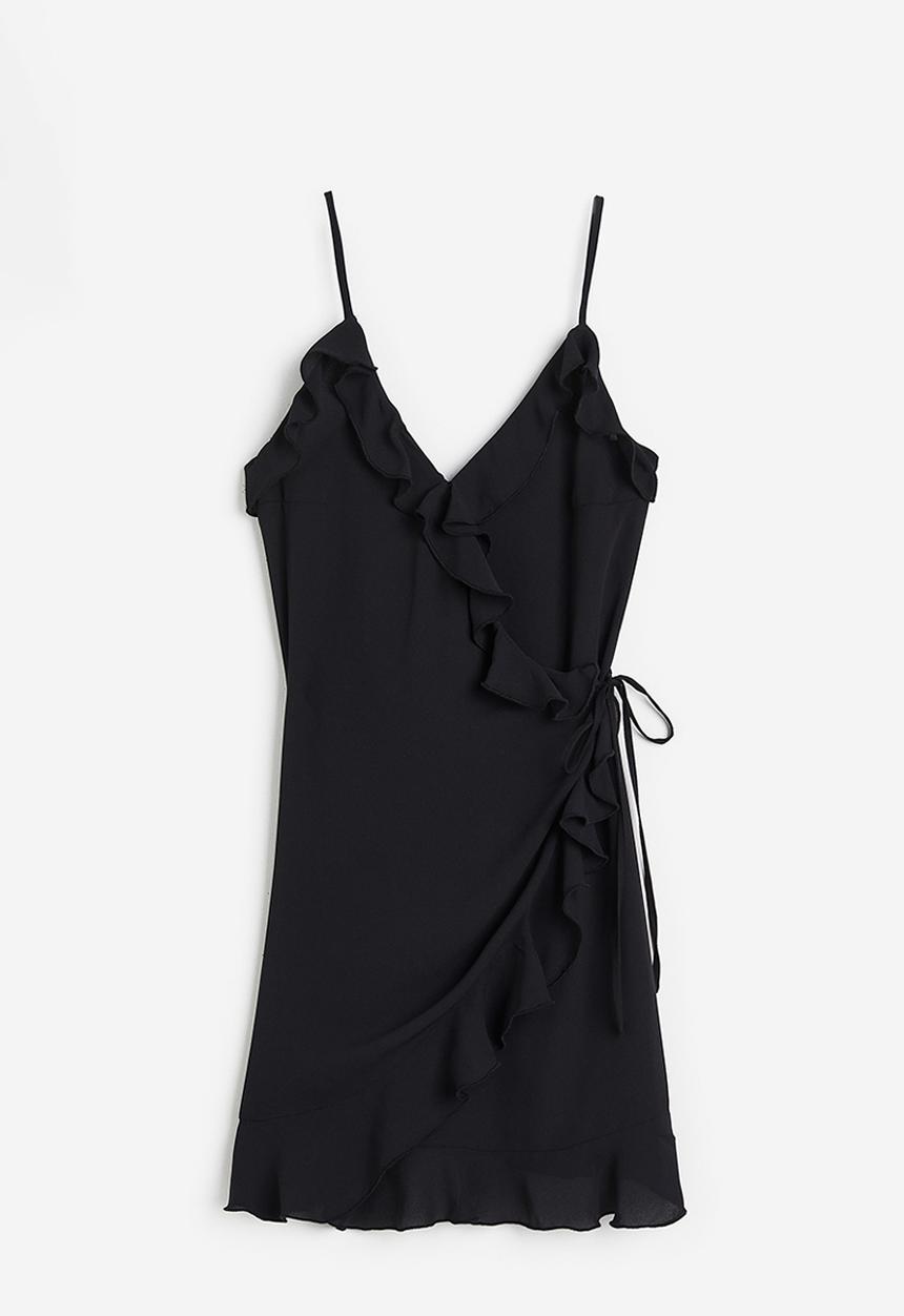 H&M - Flounce-trimmed wrap dress - black