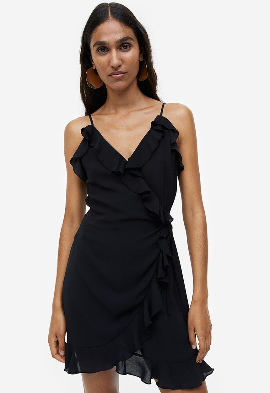 H&M - Flounce-trimmed wrap dress - black