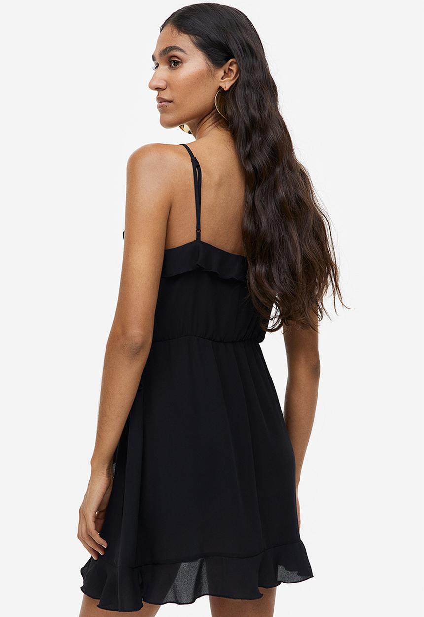 H&M - Flounce-trimmed wrap dress - black