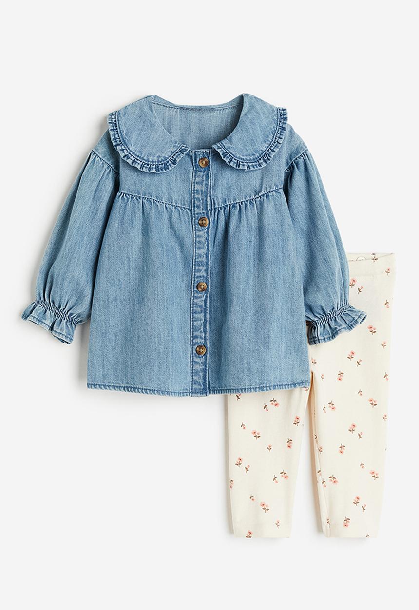 H&M - 2-Piece blouse and leggings set - blue & beige