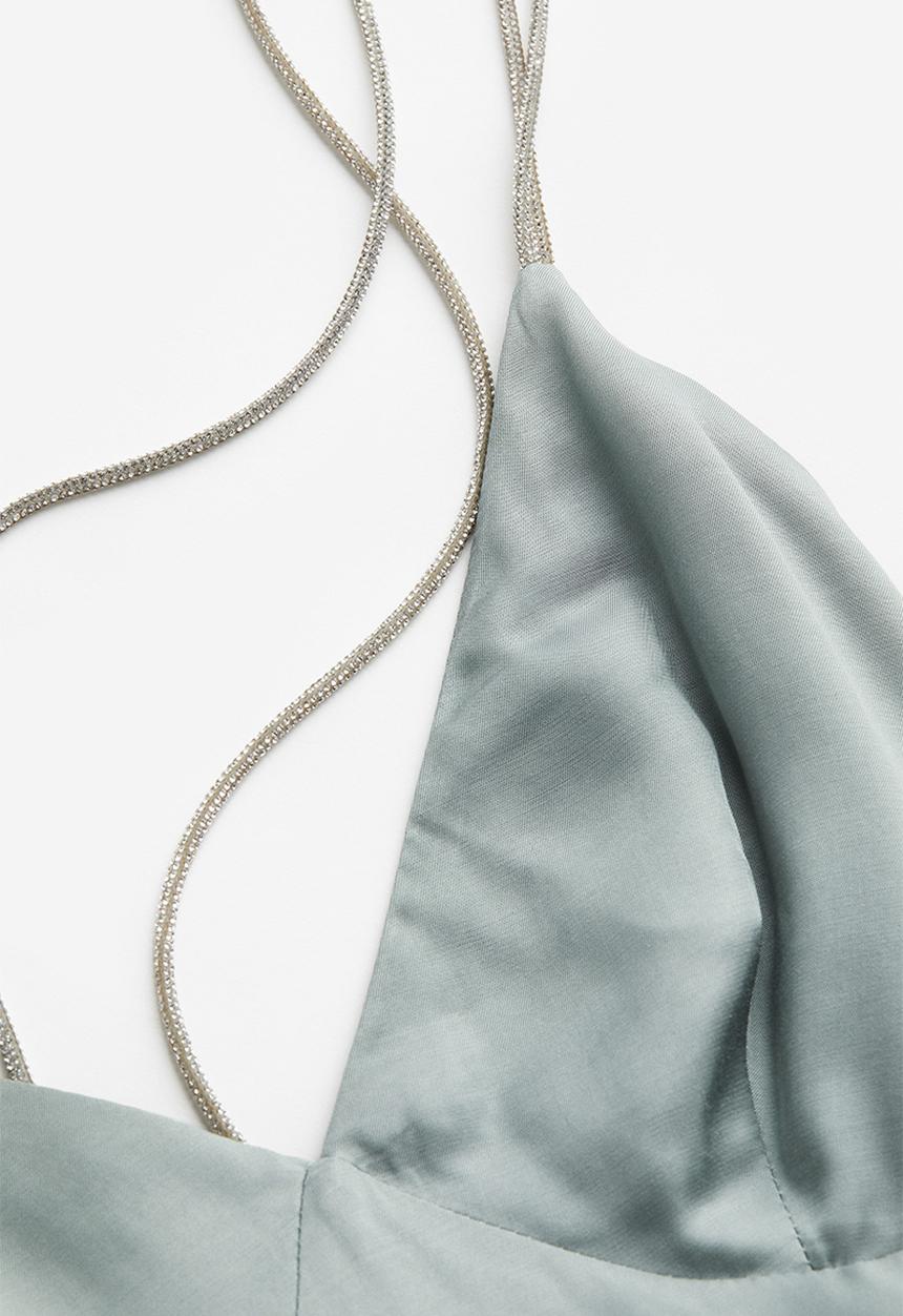 H&M - Rhinestone-strap satin dress - blue-grey