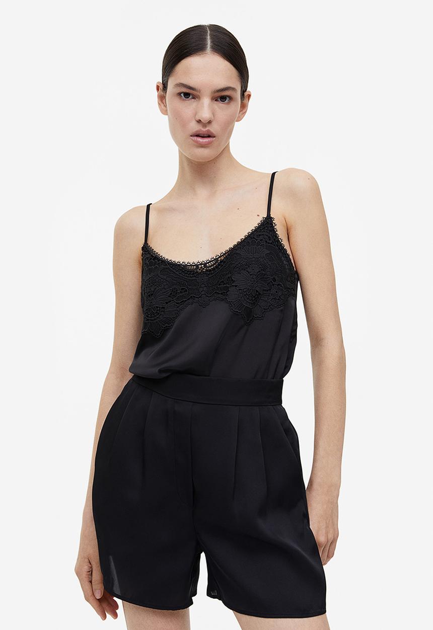 H&M - Lace-trimmed cami top - black