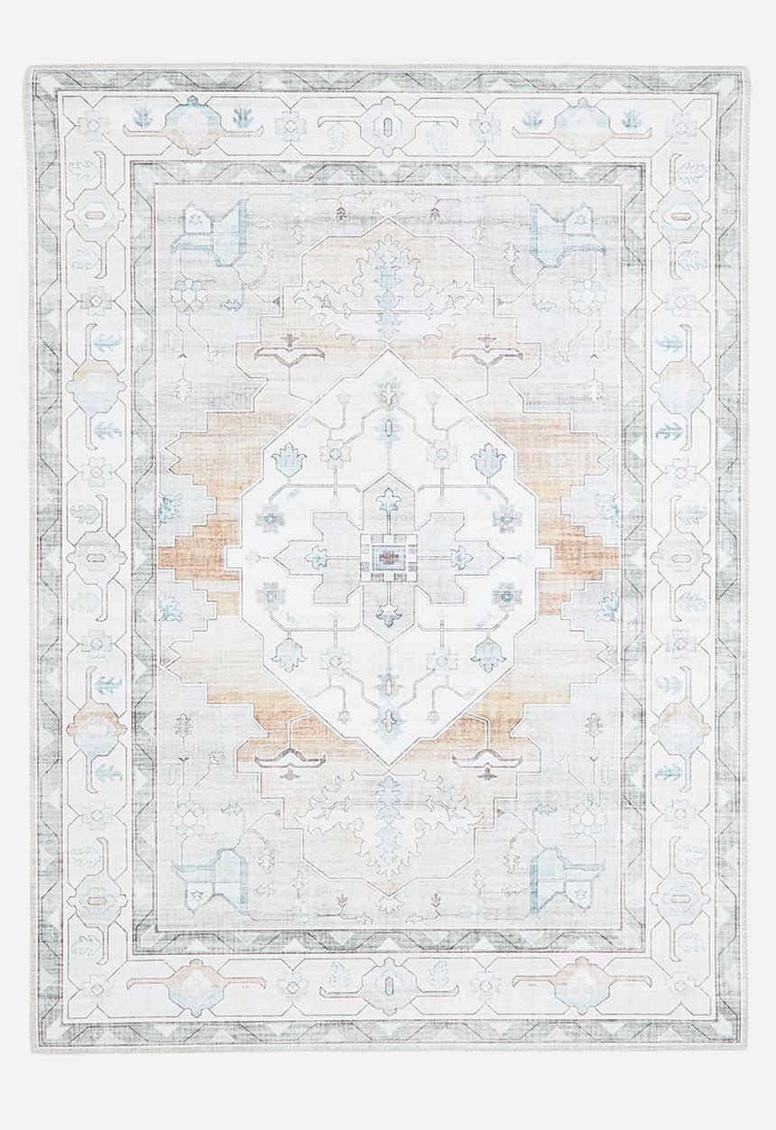 Sixth Floor - Ezra printed rug - muted blue & ochre