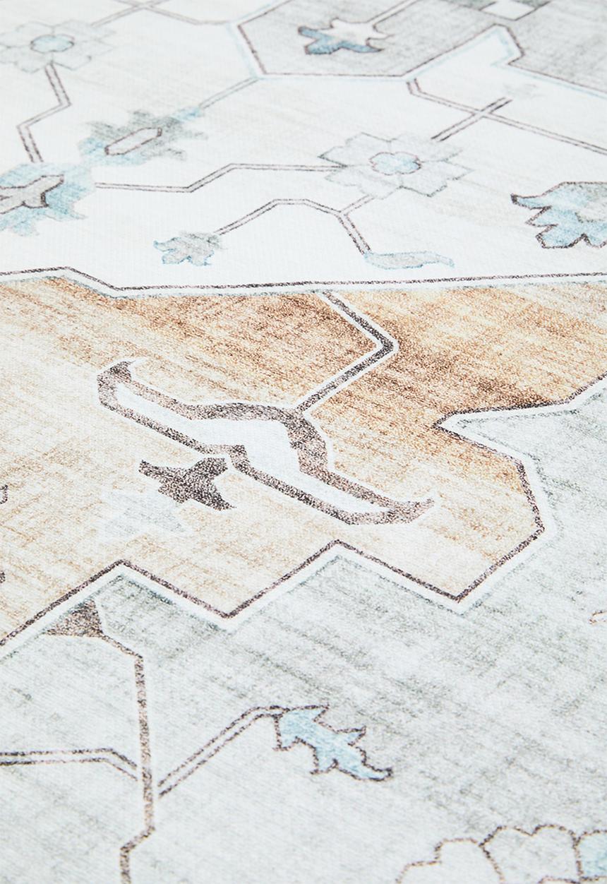 Sixth Floor - Ezra printed rug - muted blue & ochre