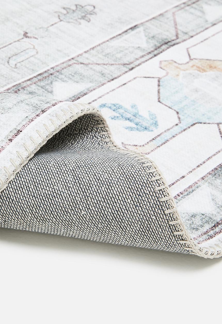 Sixth Floor - Ezra printed rug - muted blue & ochre