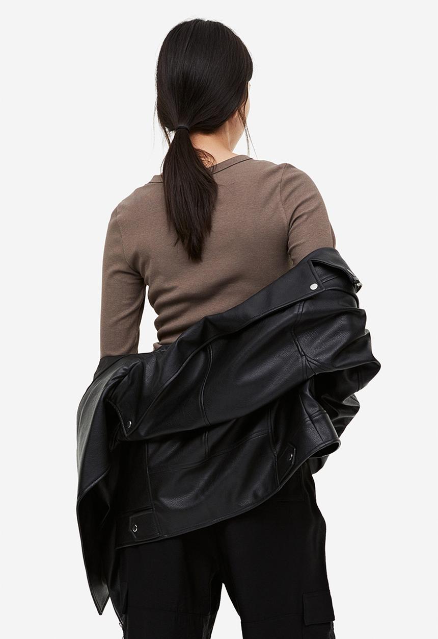 H&M - Ribbed modal-blend top - dark greige