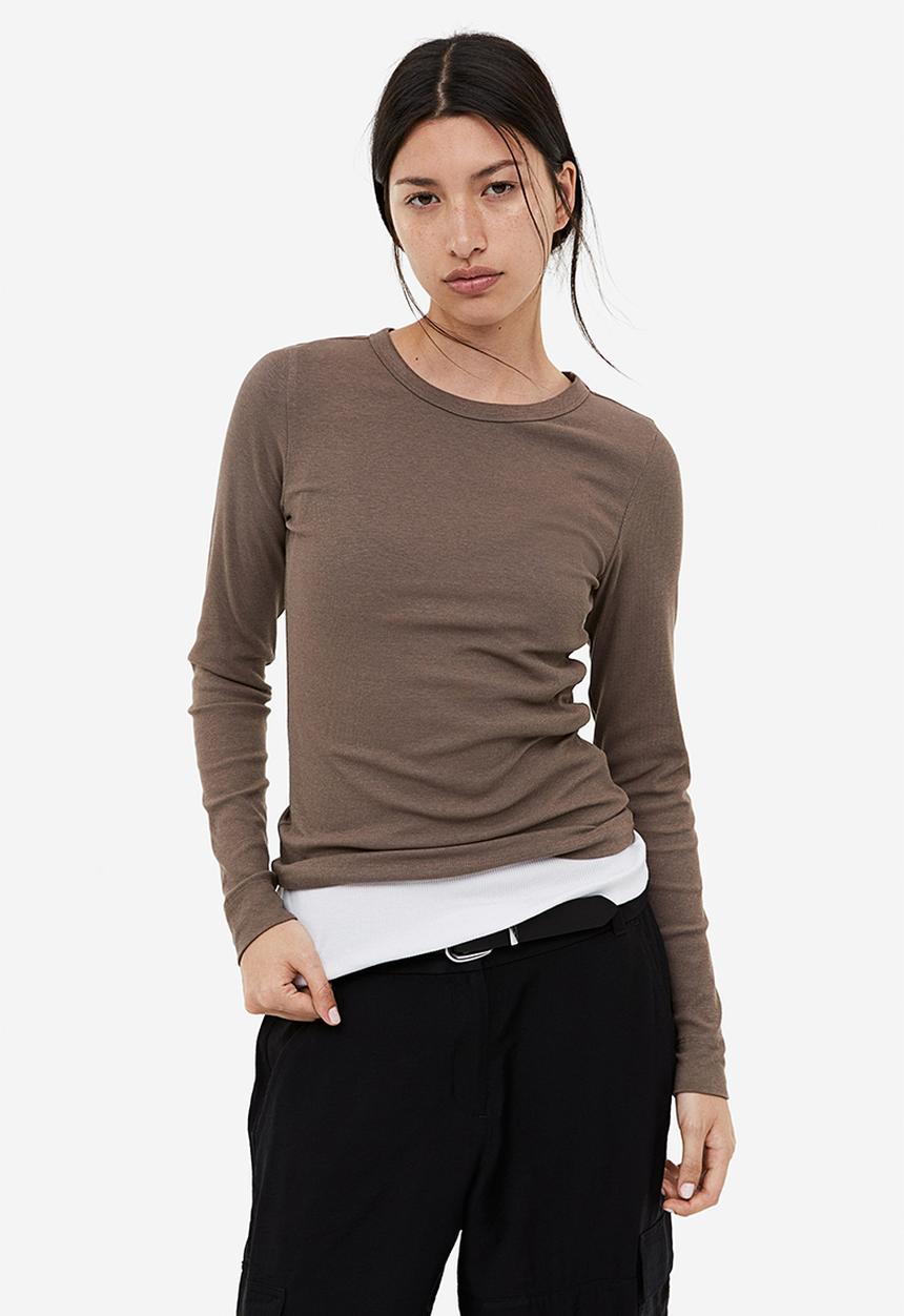 H&M - Ribbed modal-blend top - dark greige