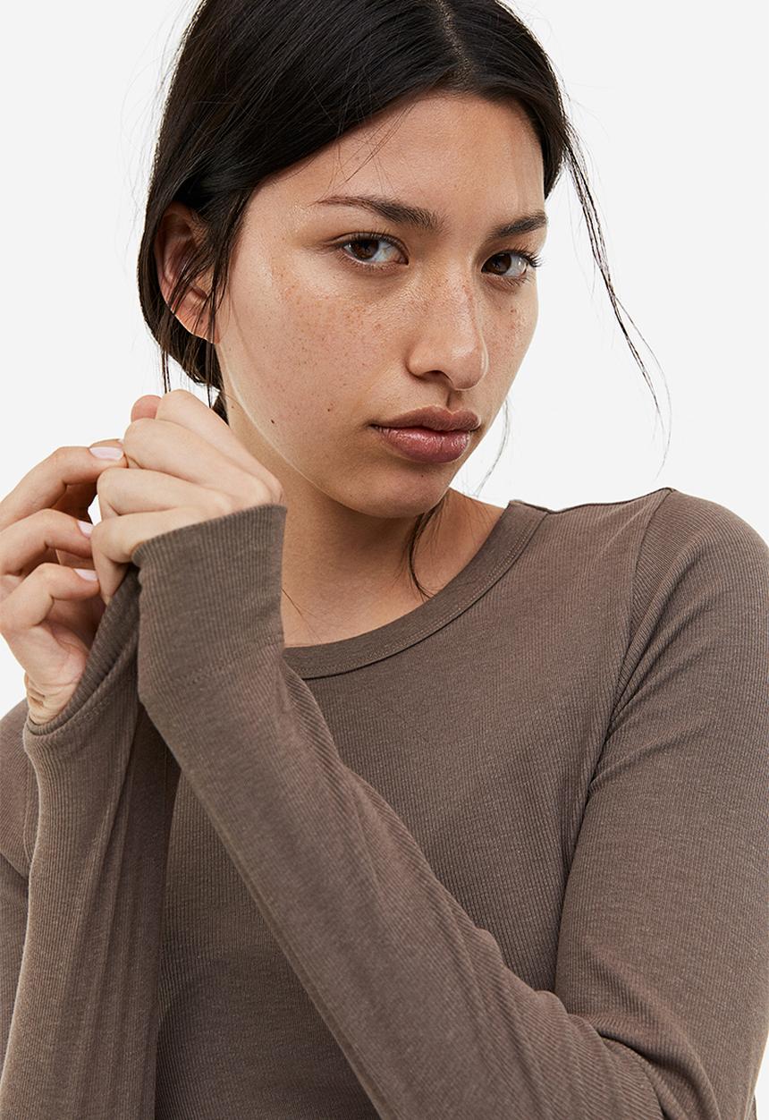 H&M - Ribbed modal-blend top - dark greige