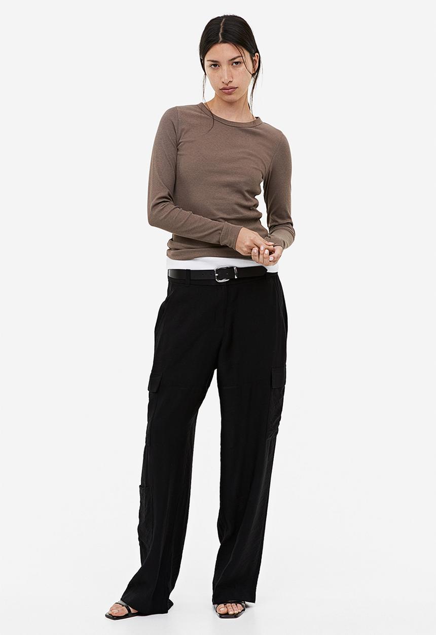 H&M - Ribbed modal-blend top - dark greige