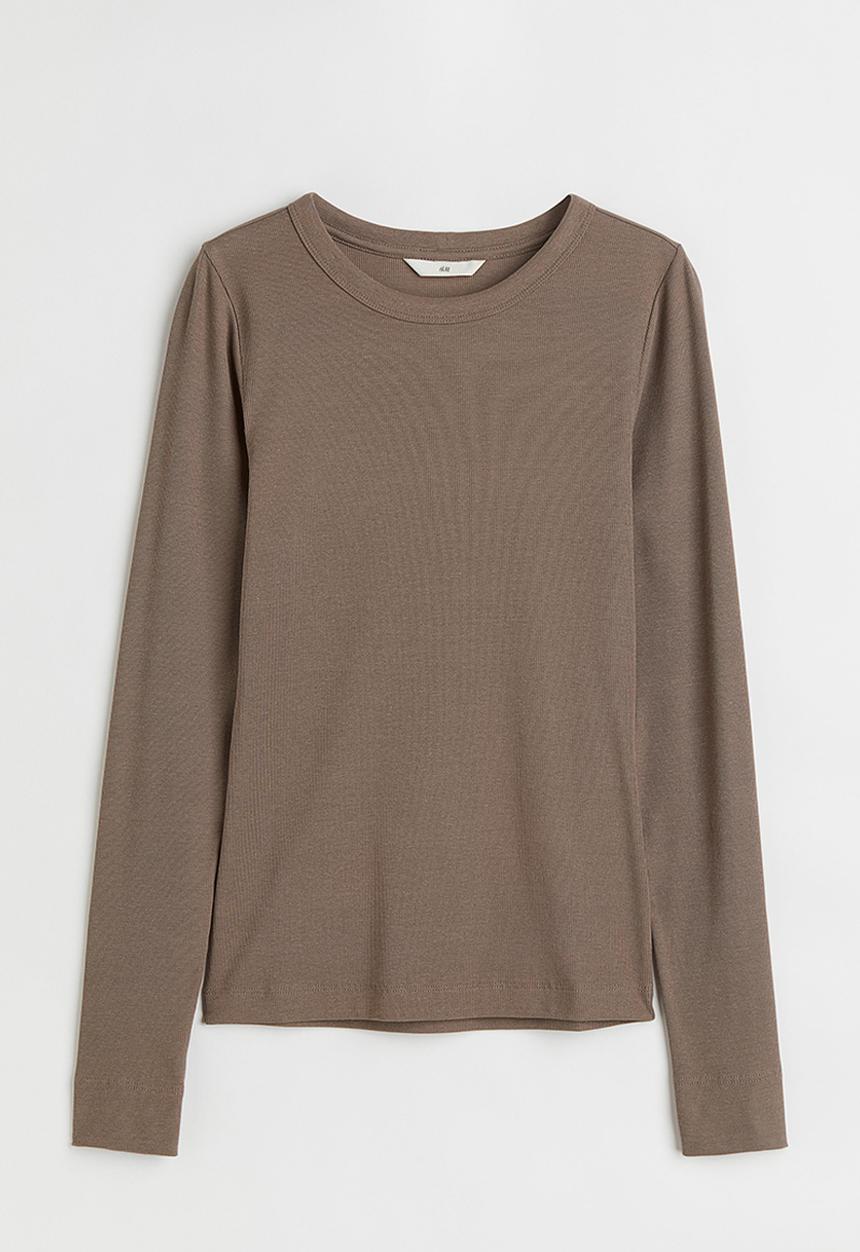 H&M - Ribbed modal-blend top - dark greige