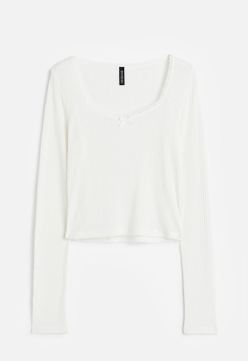 H&M - Lace-trimmed ribbed top - white
