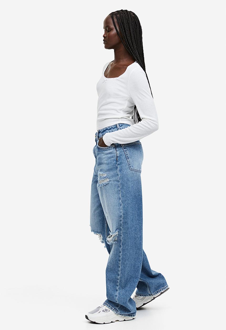 H&M - Lace-trimmed ribbed top - white