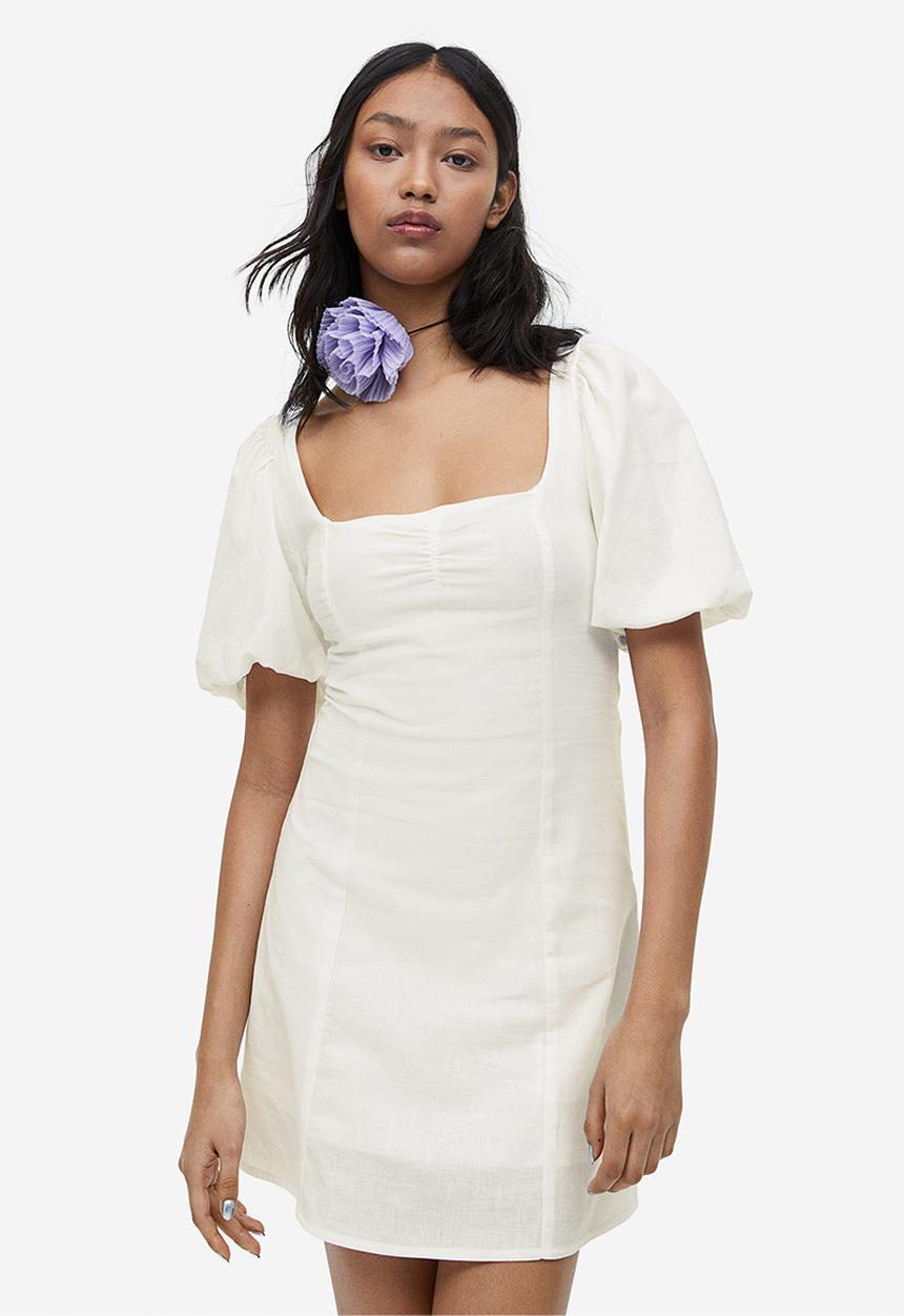 H&M - Puff-sleeved dress - white