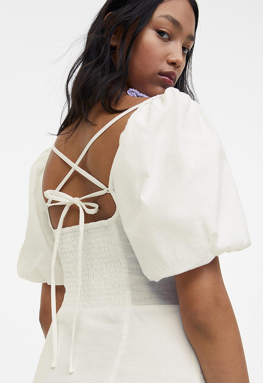 H&M - Puff-sleeved dress - white