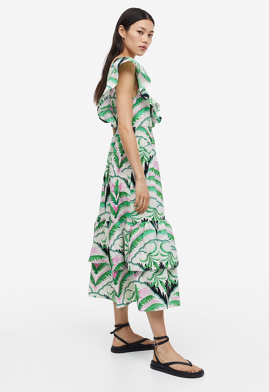 H&M - Flounce-trimmed dress - green/patterned