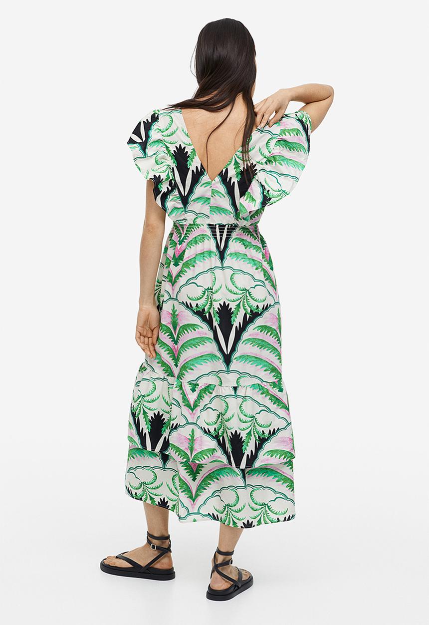 H&M - Flounce-trimmed dress - green/patterned