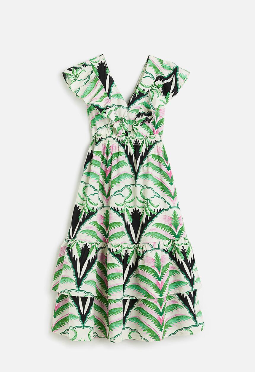 H&M - Flounce-trimmed dress - green/patterned