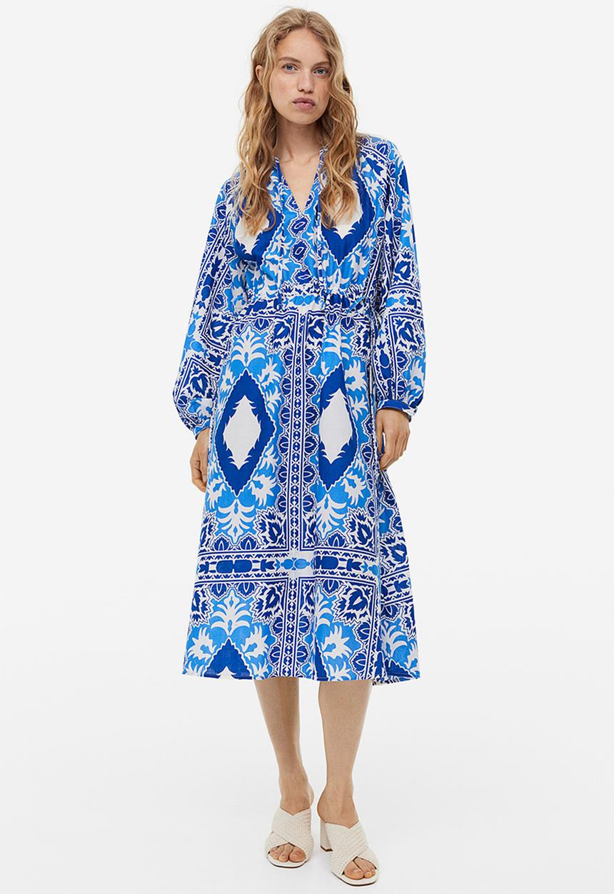 H&M - Patterned cotton dress - bright blue patterned