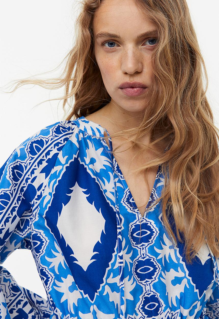 H&M - Patterned cotton dress - bright blue patterned