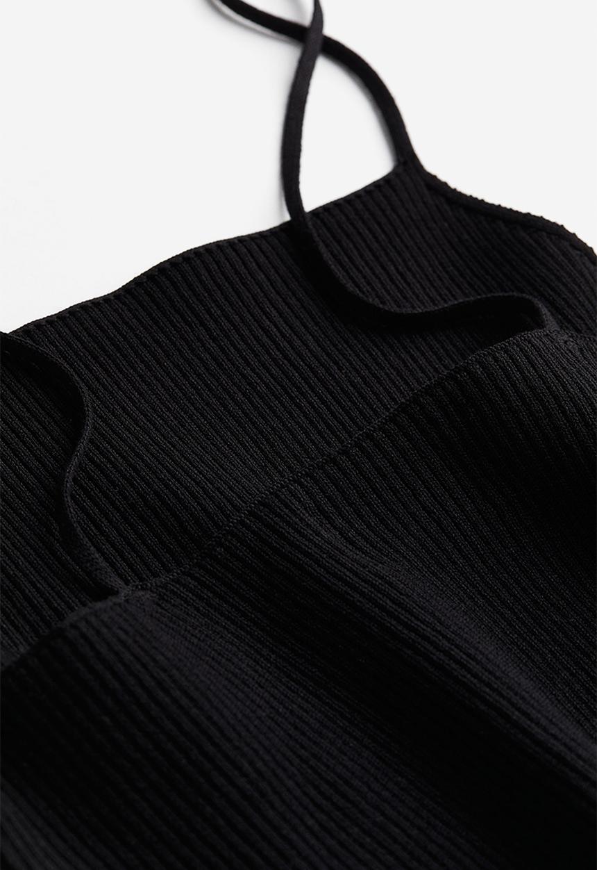 H&M - Rib-knit strappy top - Black