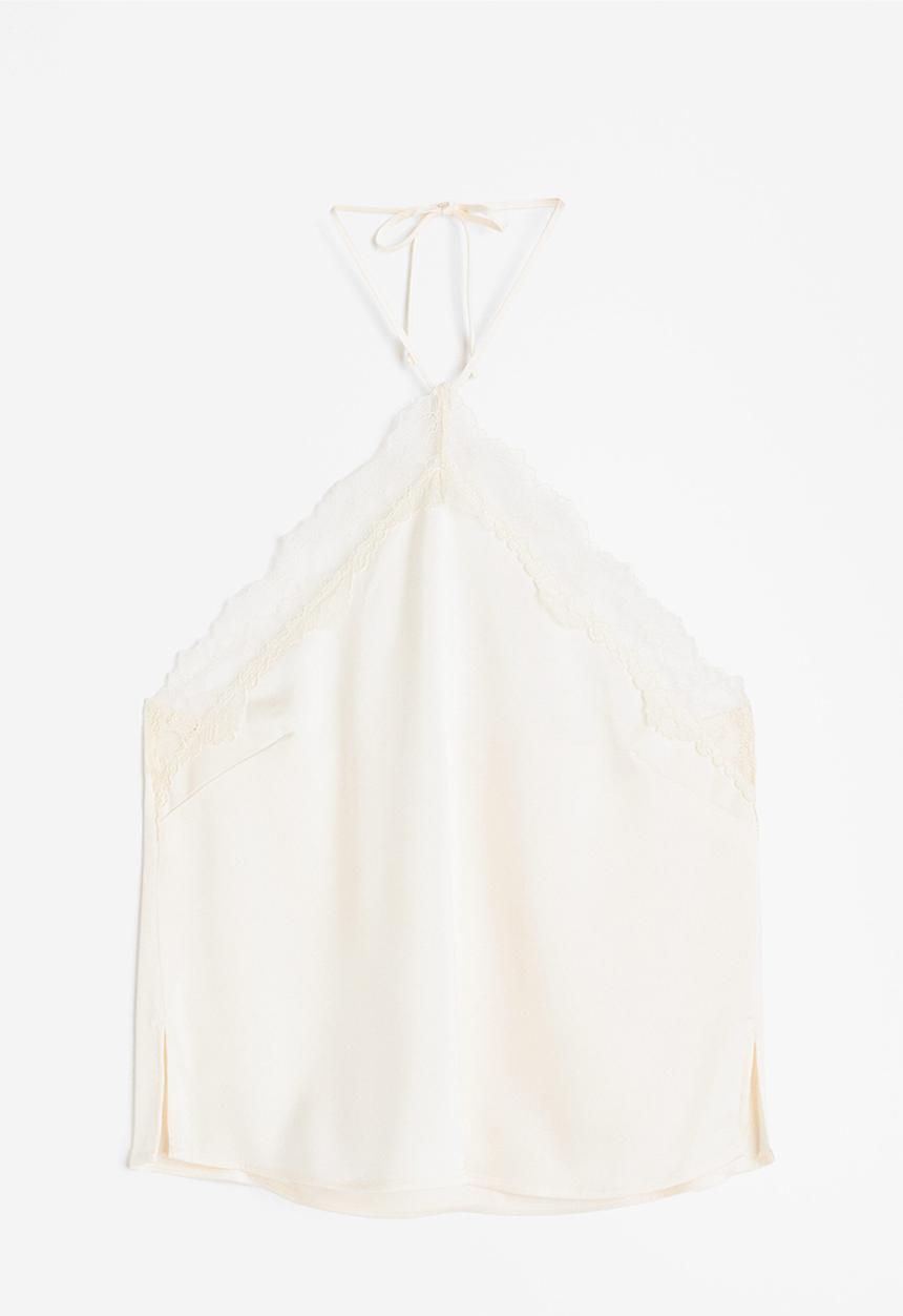 H&M - Lace-trimmed halterneck top - white