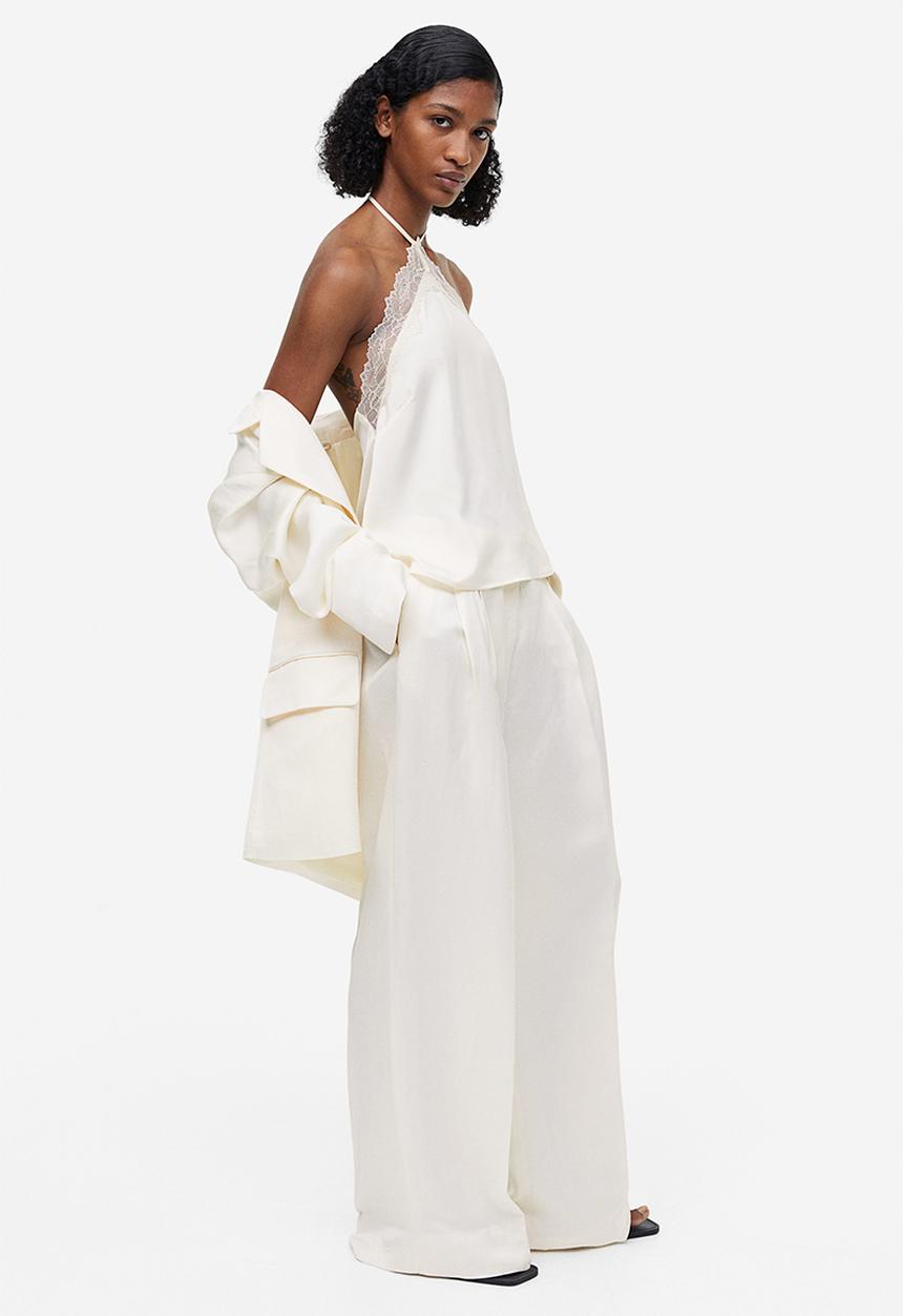 H&M - Lace-trimmed halterneck top - white