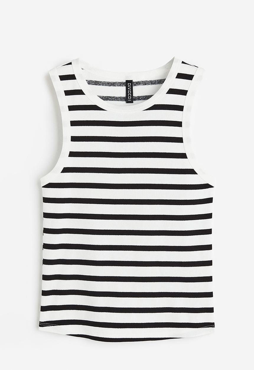 H&M - Ribbed vest top - blue & white
