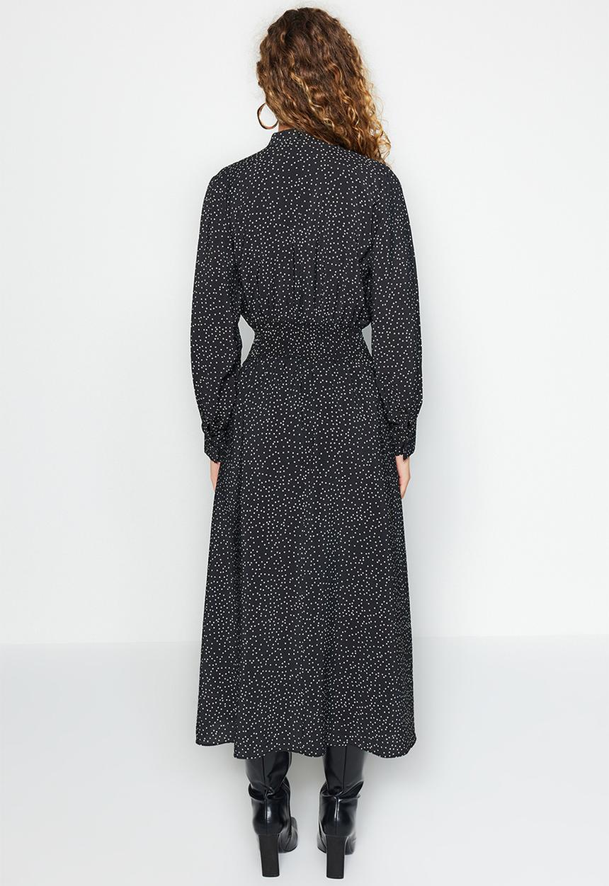 Trendyol - Modest Polka dot knitted dress - black