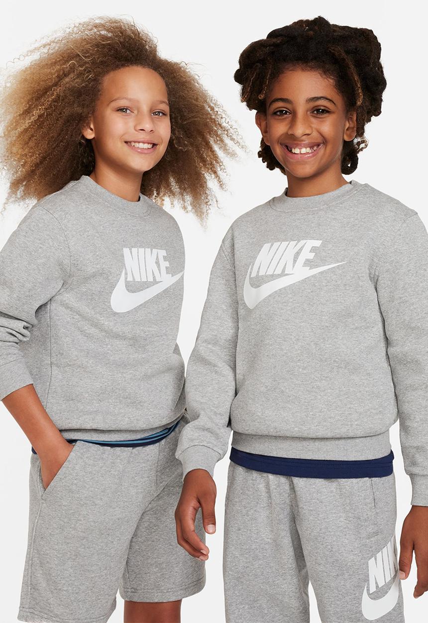 Nike - K Nsw Club Flc Crew Long sleeve Hbr - Dk Grey Heather & White