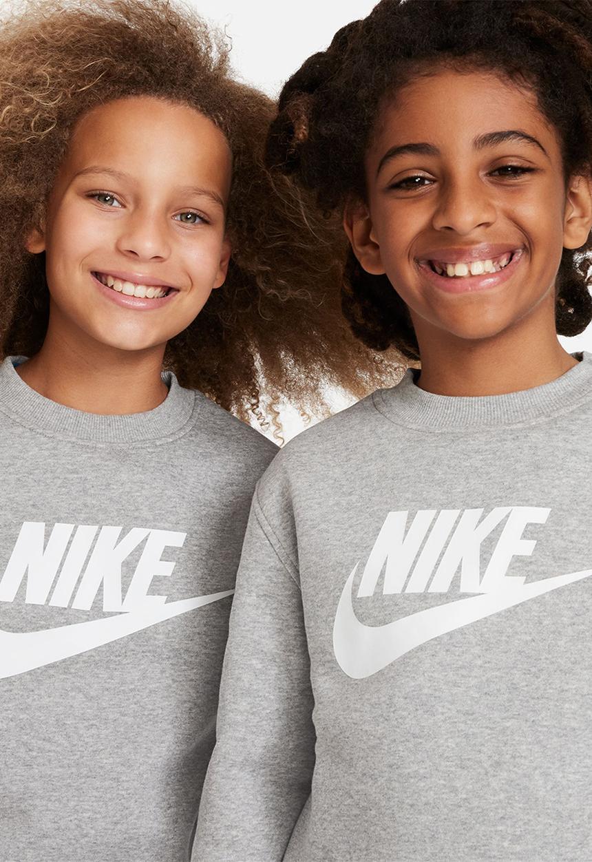 Nike - K Nsw Club Flc Crew Long sleeve Hbr - Dk Grey Heather & White