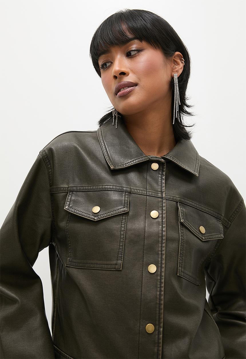 Superbalist - Meet 'n greet distressed pu jacket - chocolate