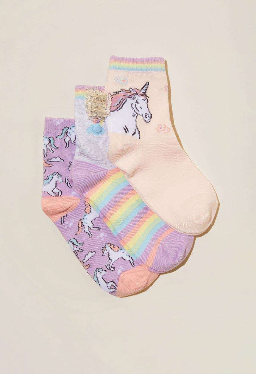 Cotton On - Kids 3 pack crew socks - blush pink/rainbow unicorn