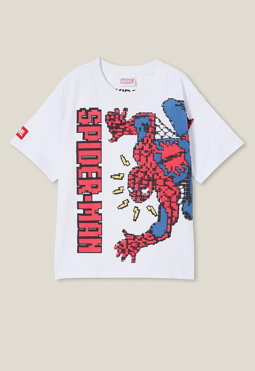 Cotton On - License drop shoulder short sleeve tee - lcn mar white/spiderman crawl