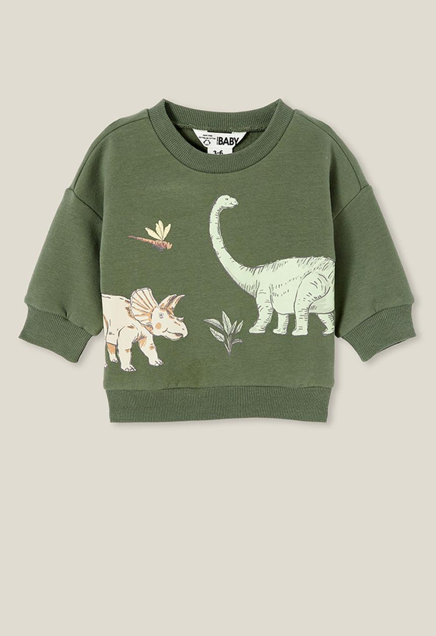 Cotton On - Alma drop shoulder sweater - swag green/rhino & dino
