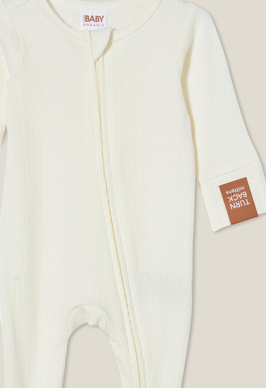 Cotton On - Organic newborn pointelle zip romper - milk