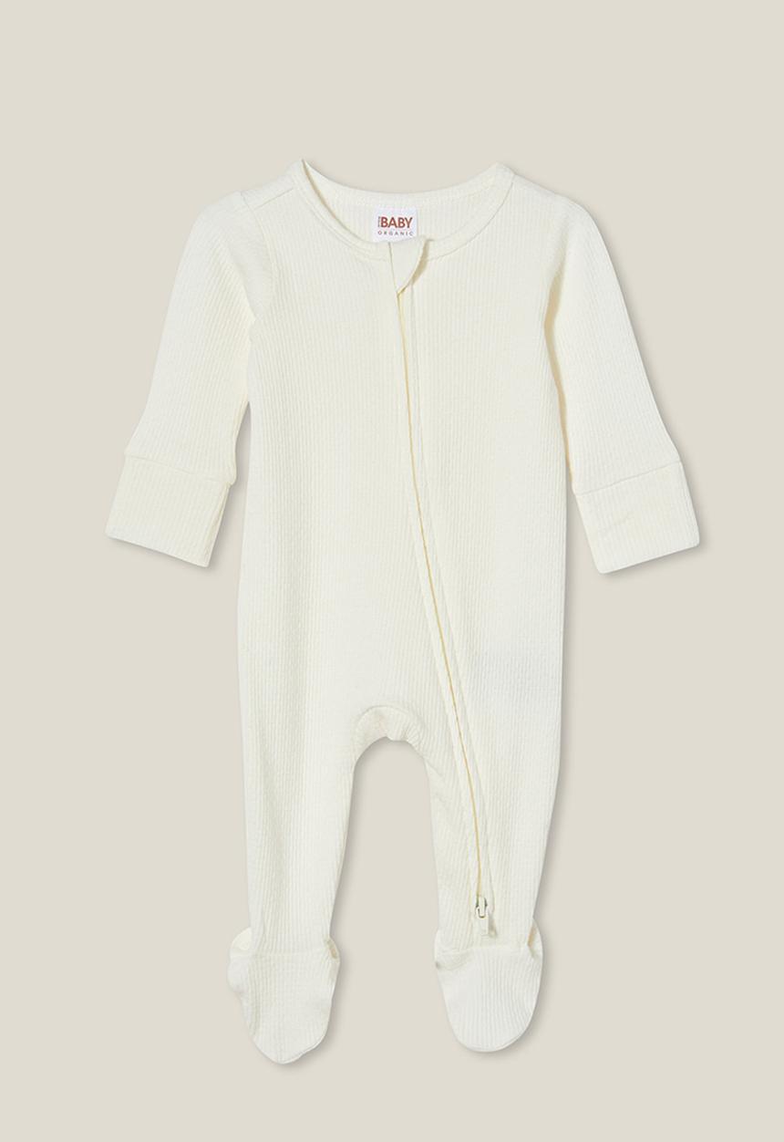 Cotton On - Organic newborn pointelle zip romper - milk