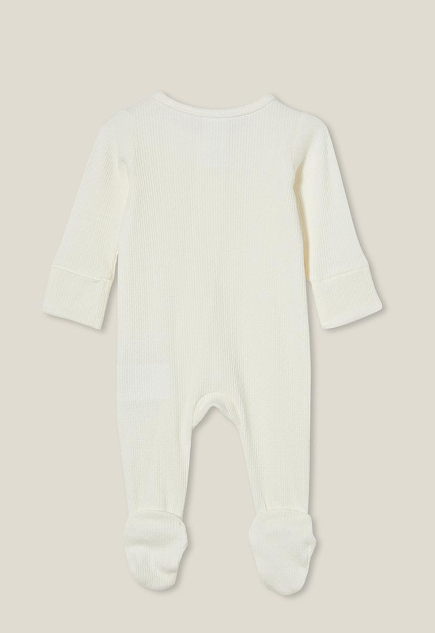 Cotton On - Organic newborn pointelle zip romper - milk