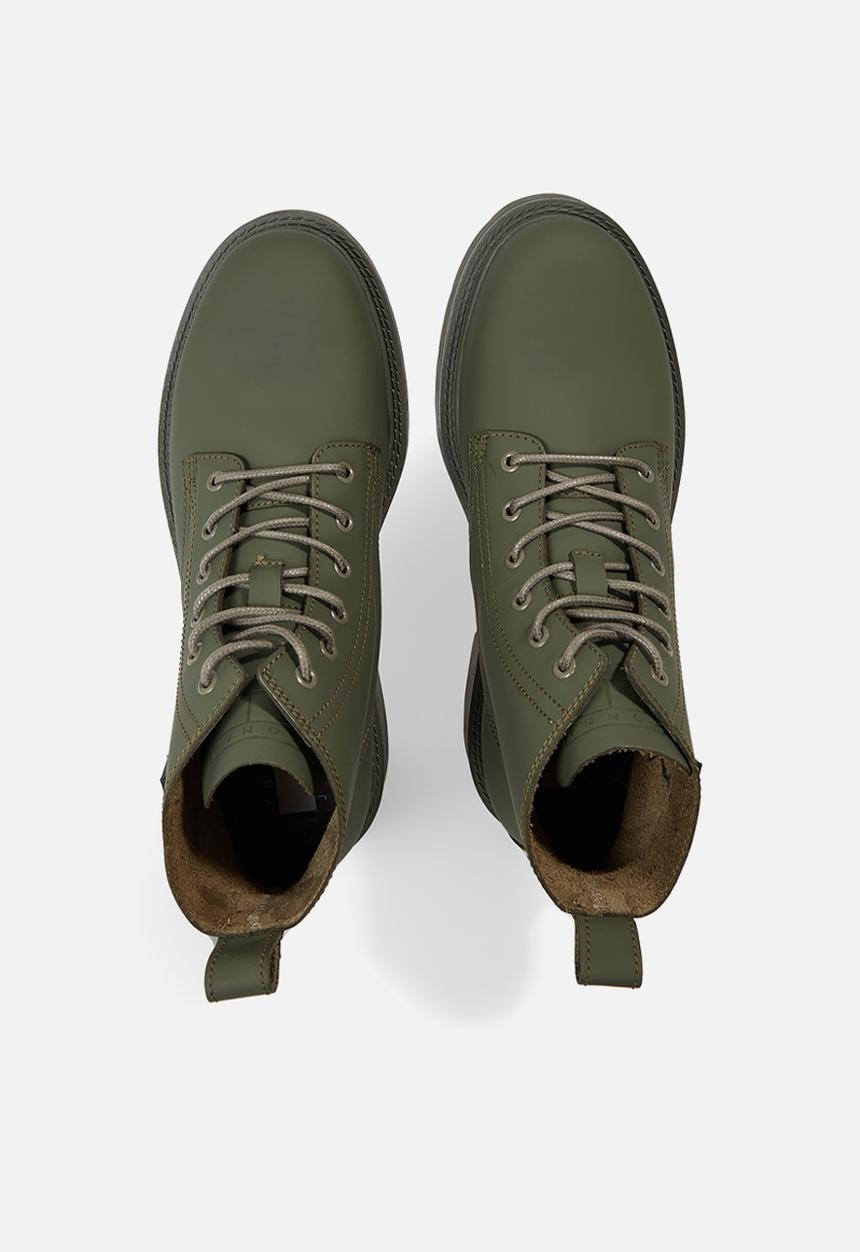 Tommy Hilfiger - Leather lace-up cleat ankle boots - pewter green 