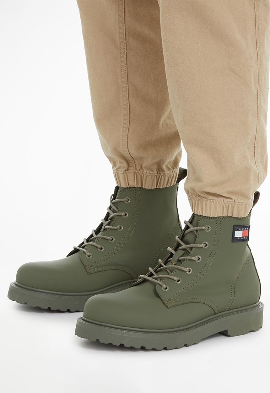 Tommy Hilfiger - Leather lace-up cleat ankle boots - pewter green 