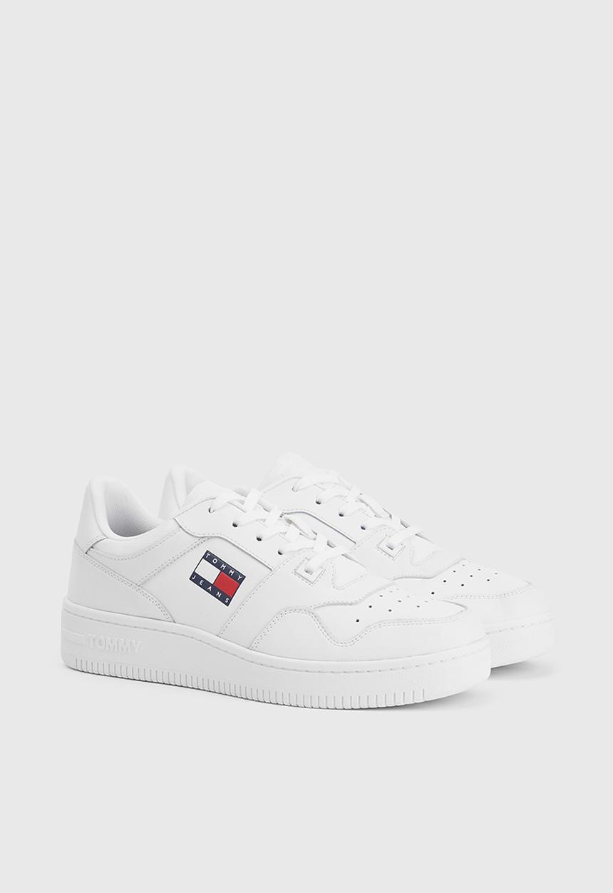 Tommy Hilfiger - Retro leather basketball trainers - white