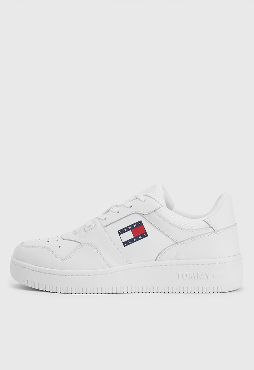 Tommy Hilfiger - Retro leather basketball trainers - white