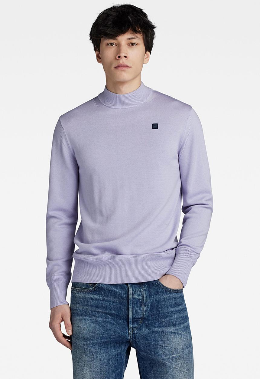 G-STAR - Premium core mock knit Washable merino knit - icelandic blue
