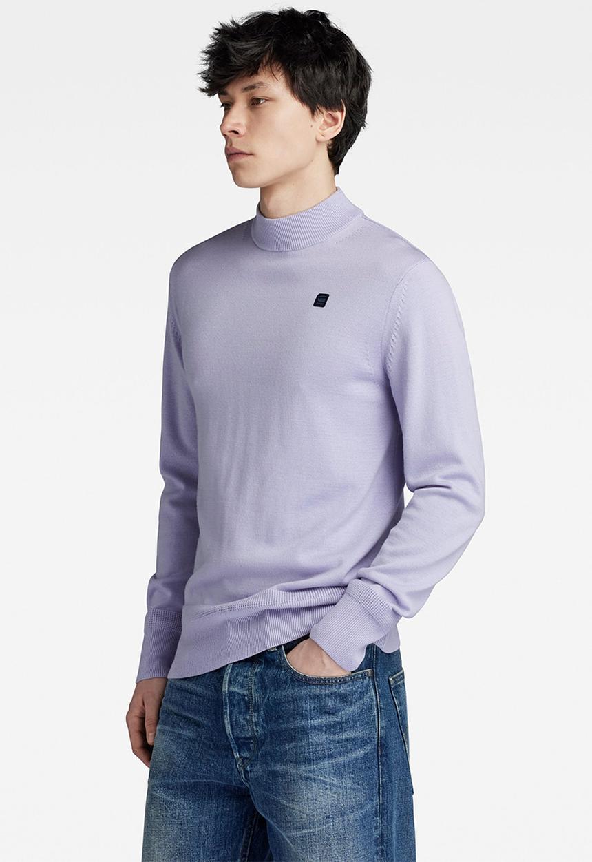 G-STAR - Premium core mock knit Washable merino knit - icelandic blue