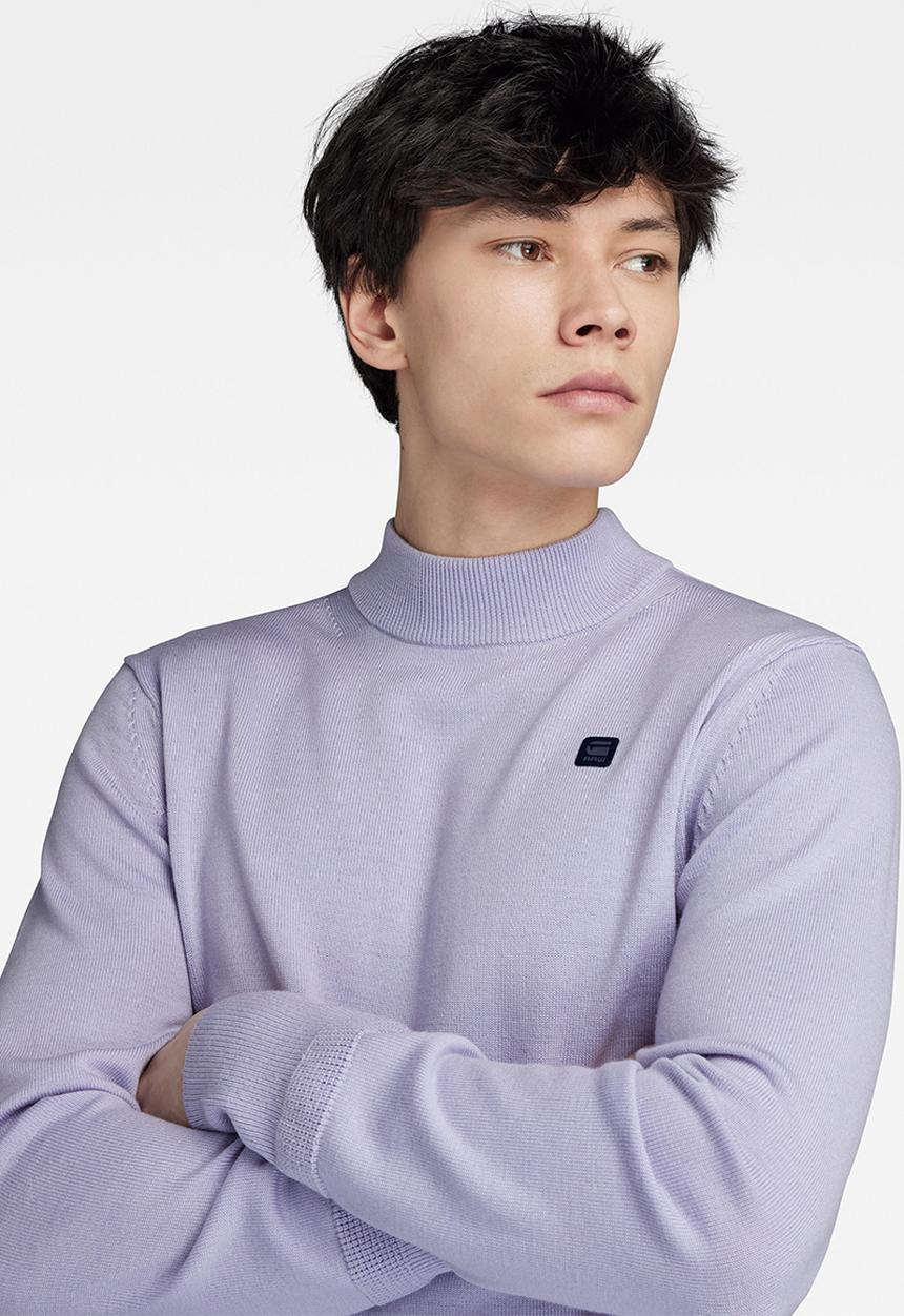 G-STAR - Premium core mock knit Washable merino knit - icelandic blue